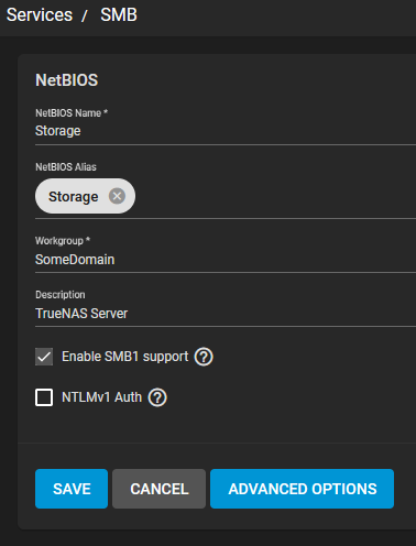 Enabling SMB1 in TrueNAS SMB settings